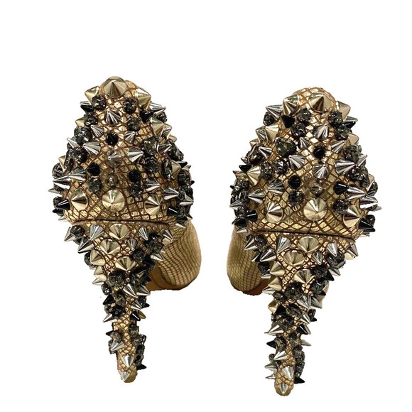 Sam Edelman - Lorrisa model, leather gold studded peep toe stiletto , 8 1/2 M - Picture 3 of 7